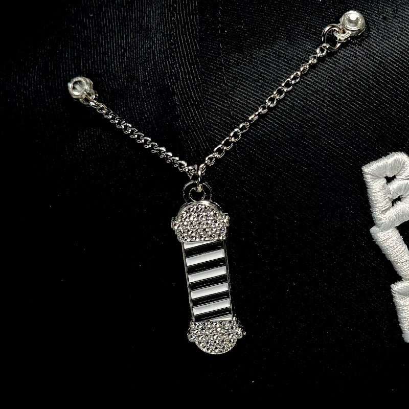 Icy Barber Pole - Silver Chain Pin (Black/White)
