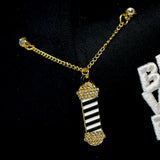 Icy Barber Pole - Gold Chain Pin (Black/White)