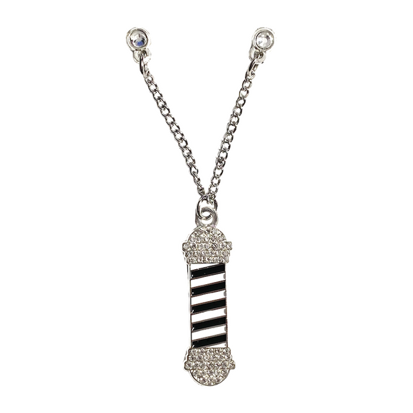 Icy Barber's Pole Chain Pin - (Silver/Black/White)