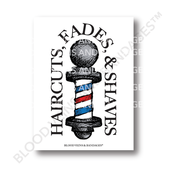 Haircuts, Fades, & Shaves Barber Poster - 18in x 24in