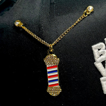 Icy Barber Pole - Gold Chain Pin (Red/White/Blue)