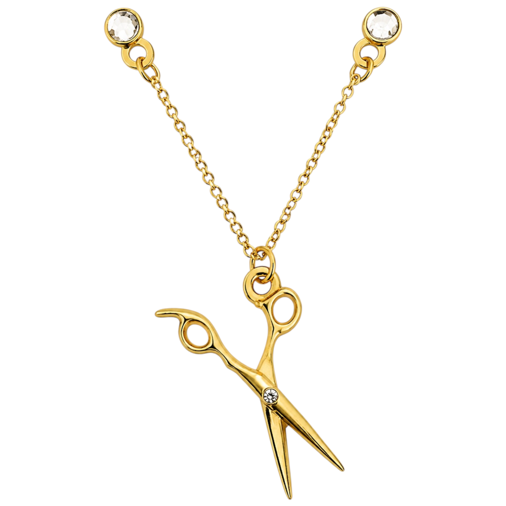 Barber Shears Chain Pin - Gold