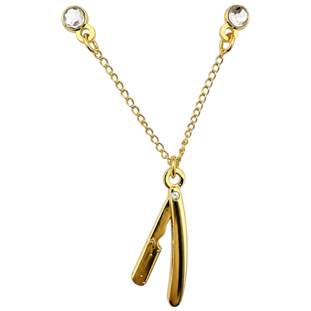 Barber Razor Holder Chain Pin - Gold