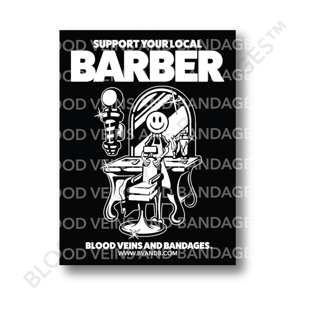 Support Your Local Barber Poster Black - 18in x 24in