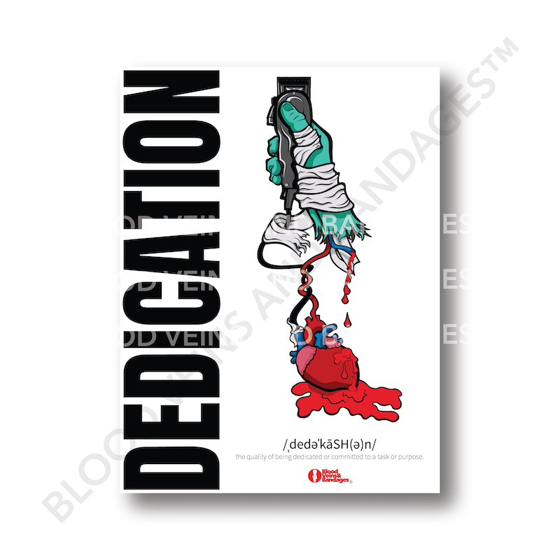 Heart & Dedication Barber Poster | Blood Veins and Bandages – Blood